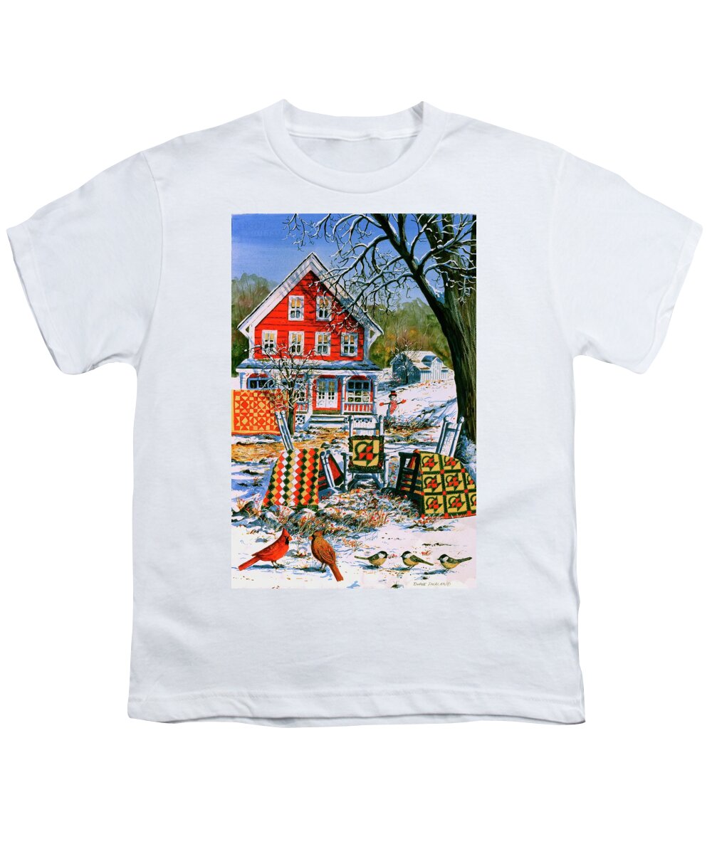 Winter Youth T-Shirt featuring the painting Winter Joy by Diane Phalen