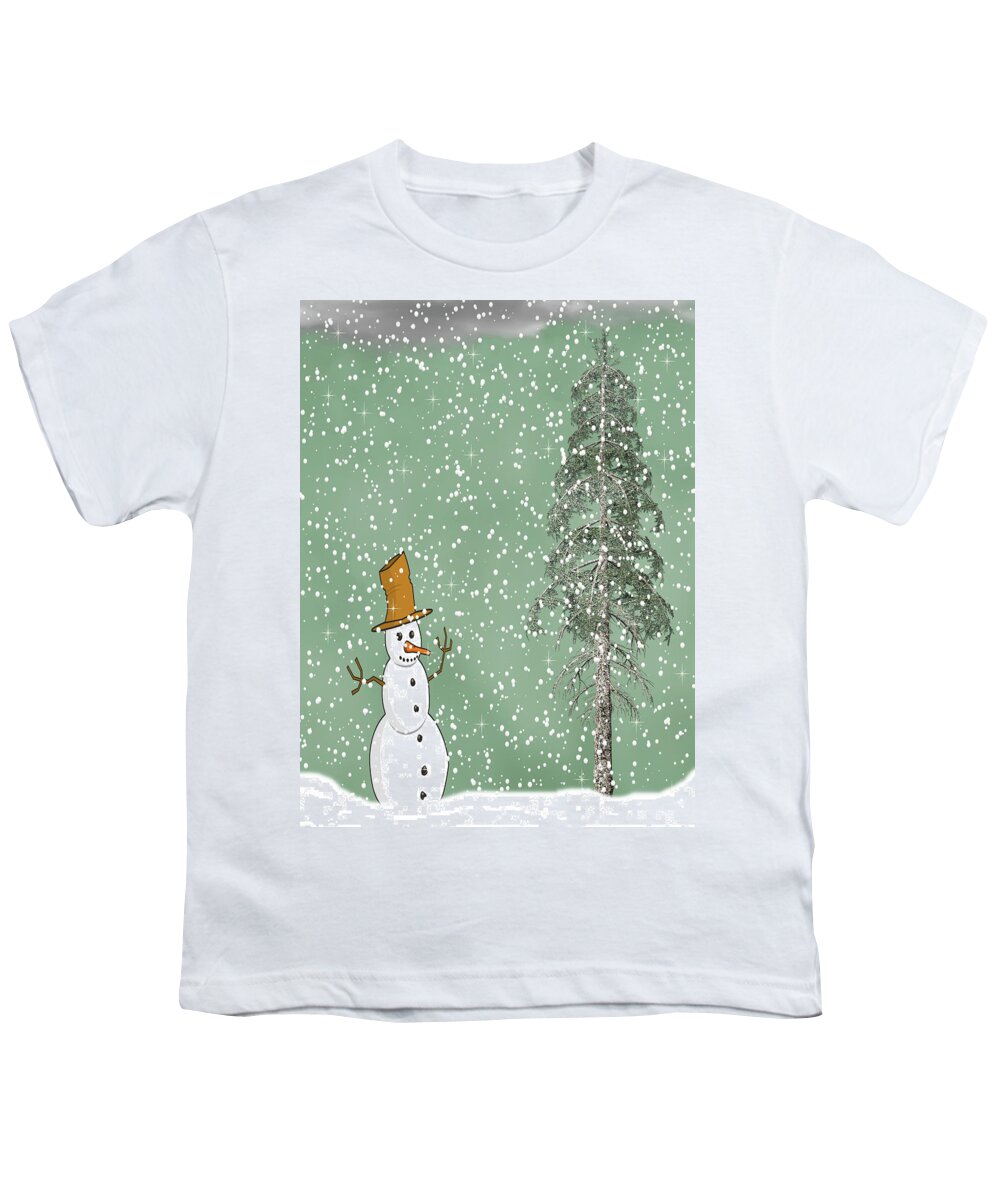 Snowman Youth T-Shirt featuring the mixed media Winter Scene With Snowman 5 by David Dehner