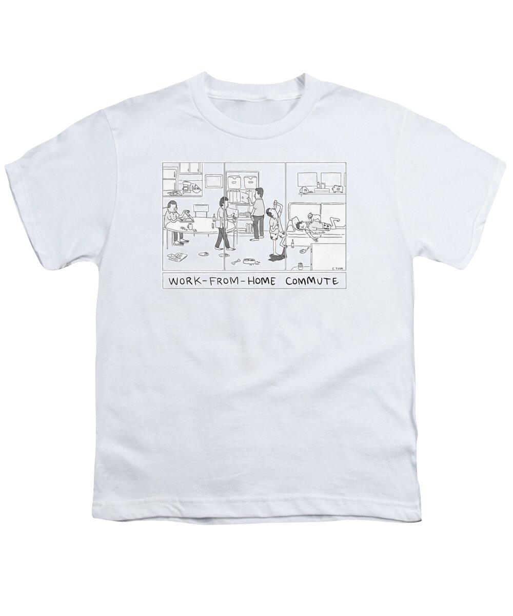 Captionless Youth T-Shirt featuring the drawing Work From Home Commute by Colin Tom