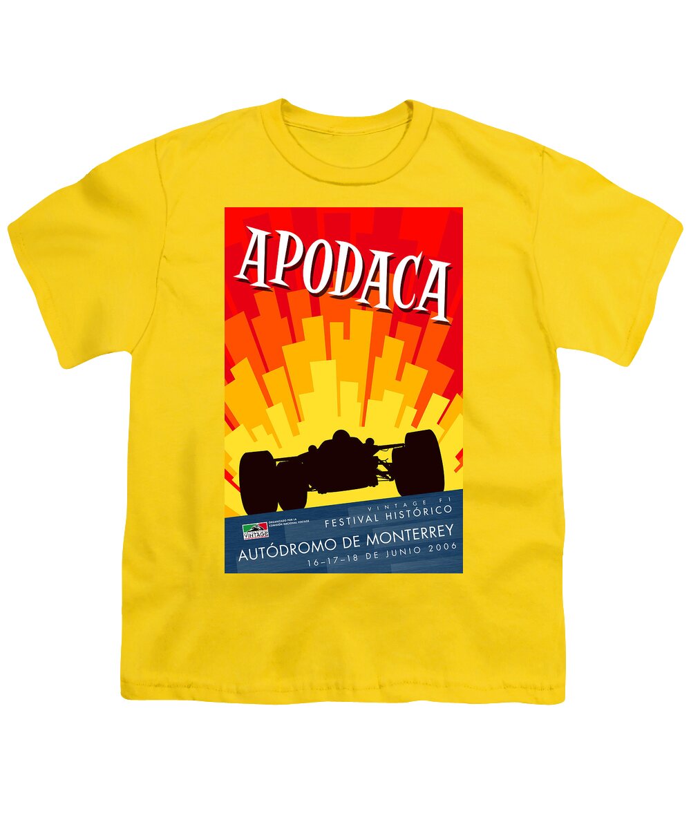 Apodaca Youth T-Shirt featuring the digital art Apodaca Monterrey Historic Vintage Festival by Georgia Clare