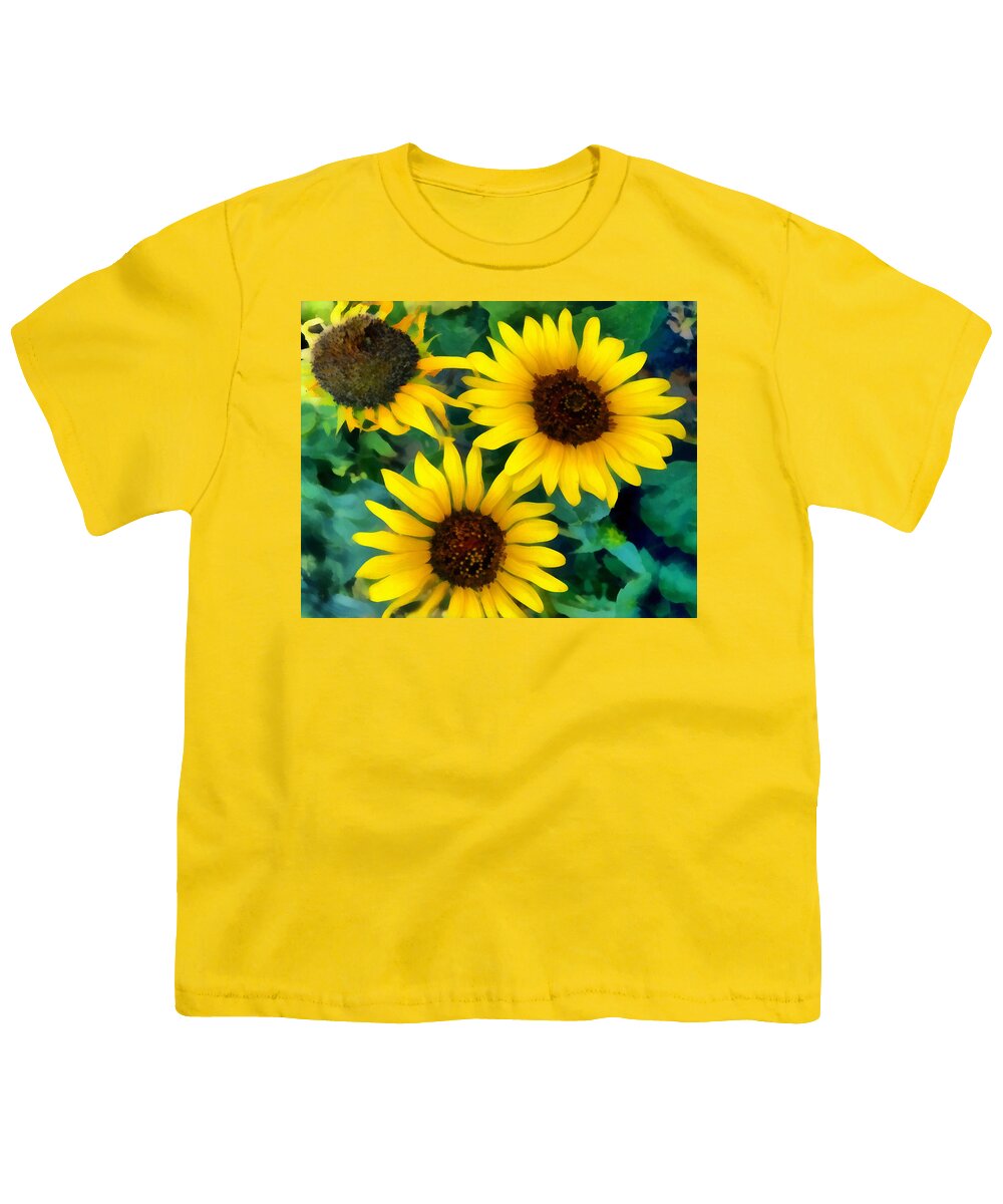 Sunflower Youth T-Shirt featuring the photograph Sunflower Trio by Ann Powell