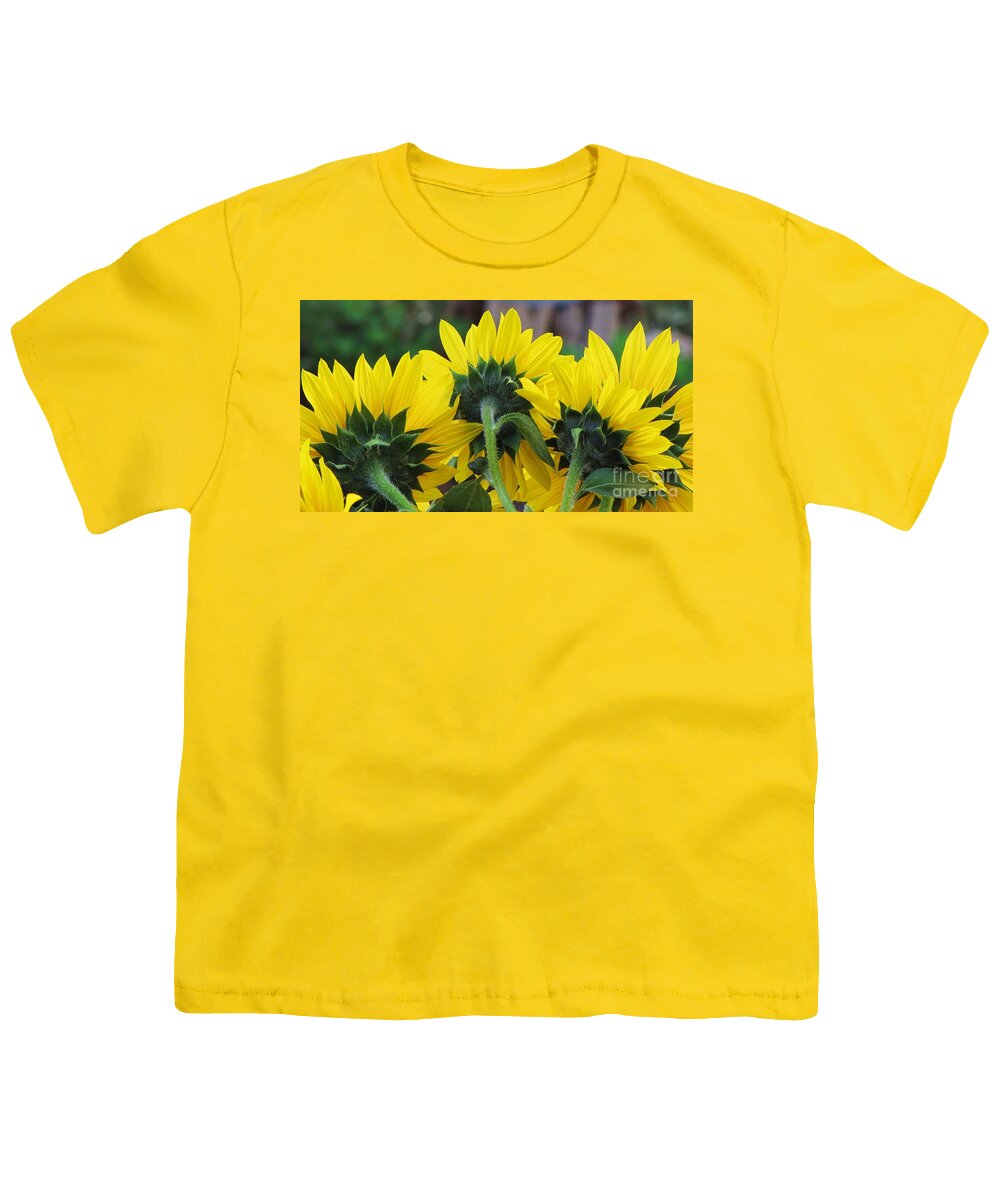 Sunflowers Details Yellow Behind Youth T-Shirt featuring the photograph Sunflowers by Michele Penner