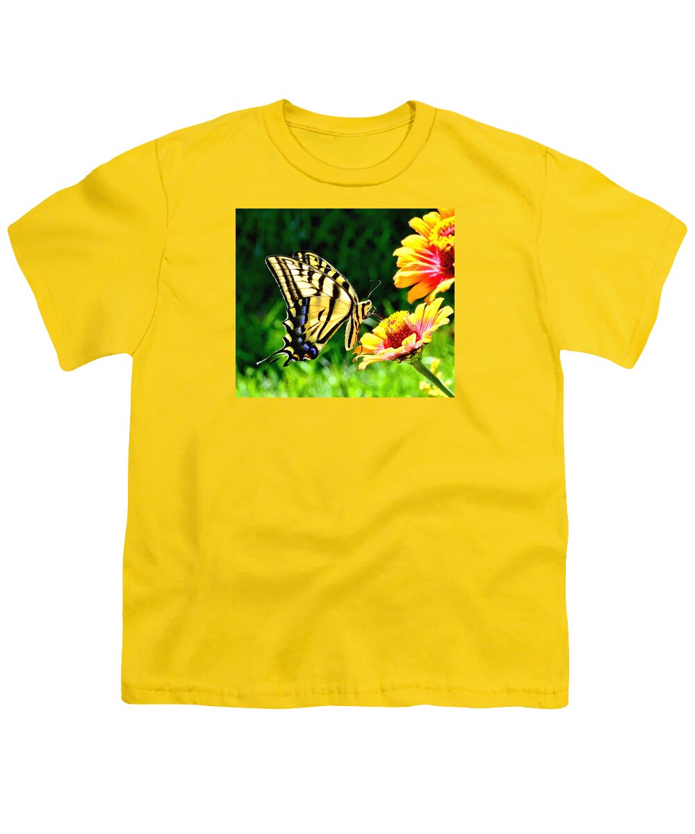 Nature Youth T-Shirt featuring the photograph Yellow Butterfly on Flower #1 by Amy McDaniel