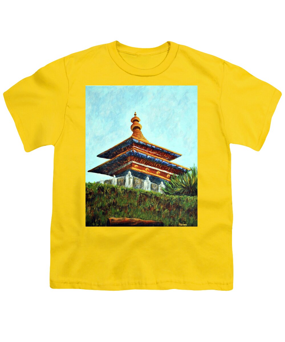 Bhutan Series Youth T-Shirt featuring the painting Bhutan series - Architecture by Uma Krishnamoorthy