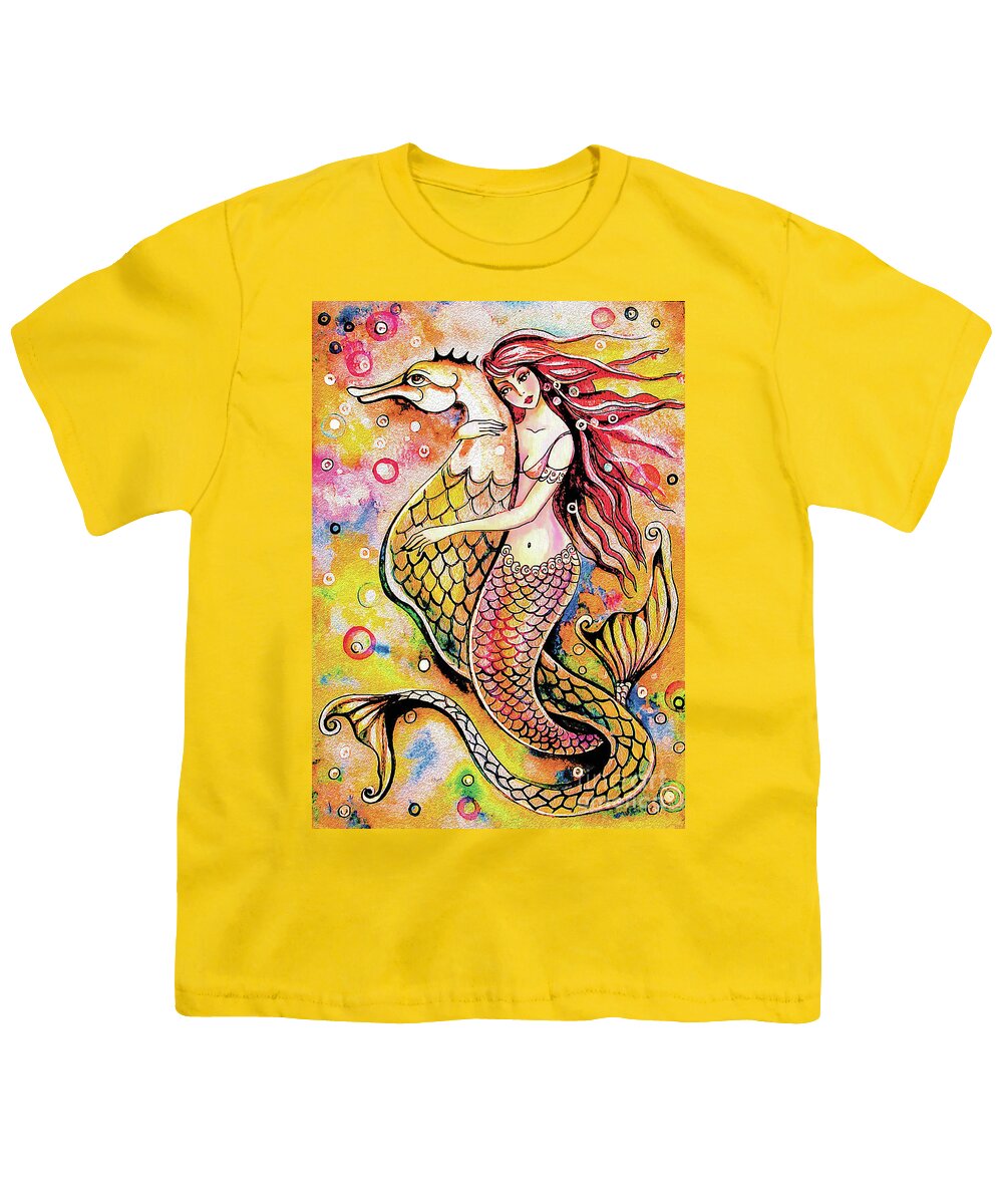 Sea Goddess Youth T-Shirt featuring the painting Black Sea Mermaid by Eva Campbell