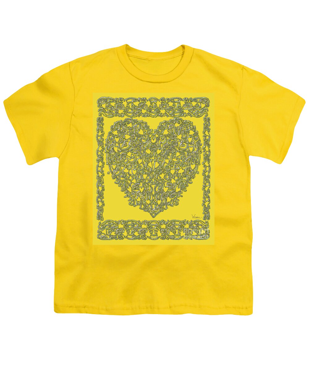 Lise Winne Youth T-Shirt featuring the digital art Embossed Gold Heart by Lise Winne
