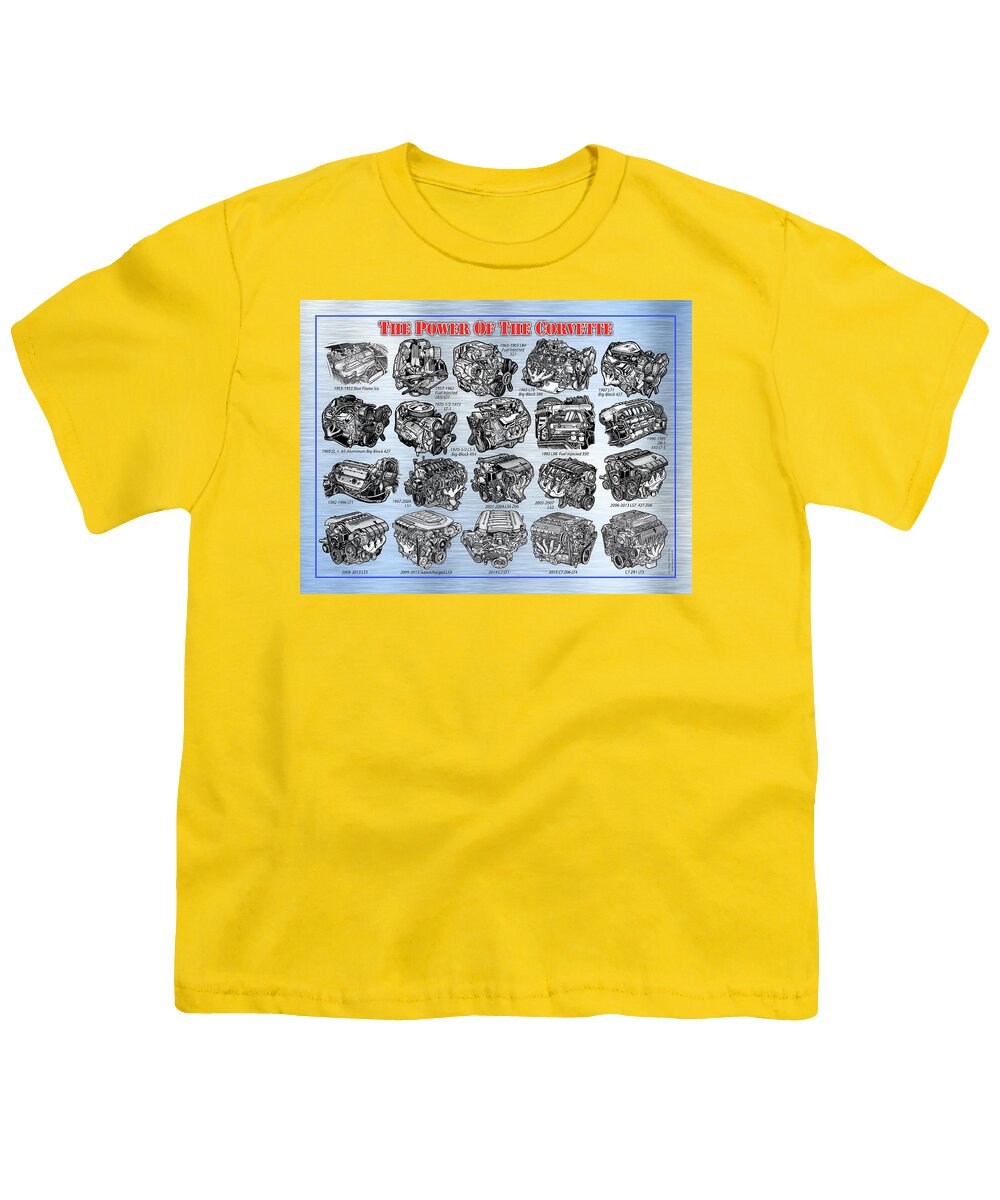 Corvette Engines Youth T-Shirt featuring the digital art ENG-19_Corvette-Engines by K Scott Teeters