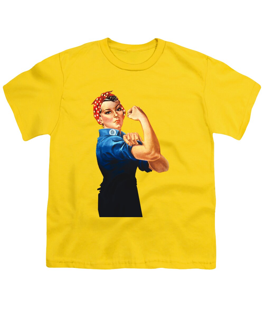 Rosie Youth T-Shirt featuring the digital art Rosie The Riveter Retro Style by Garaga Designs