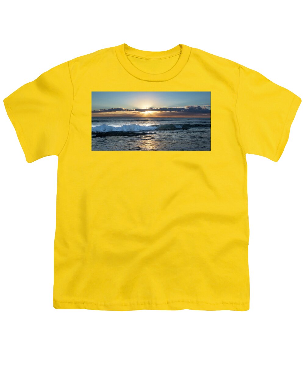 Clouds Youth T-Shirt featuring the photograph Sea and Surf Panorama by Debra and Dave Vanderlaan