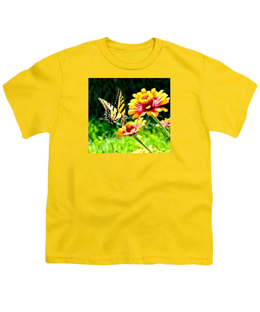 Nature Youth T-Shirt featuring the photograph Yellow Butterfly on Flower by Amy McDaniel