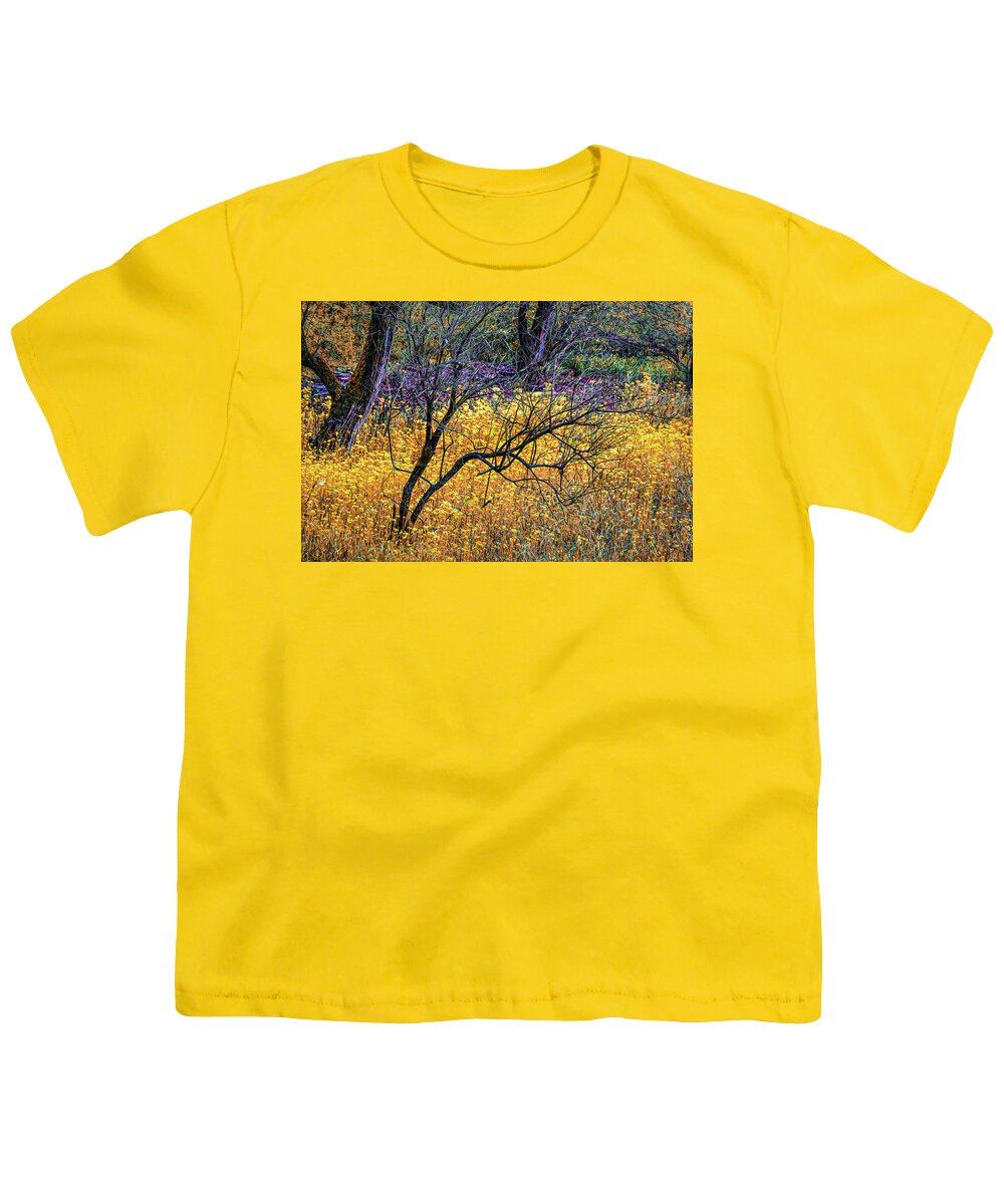 Carolina Youth T-Shirt featuring the photograph Golden Wildflowers in the Marsh Meadows  by Debra and Dave Vanderlaan