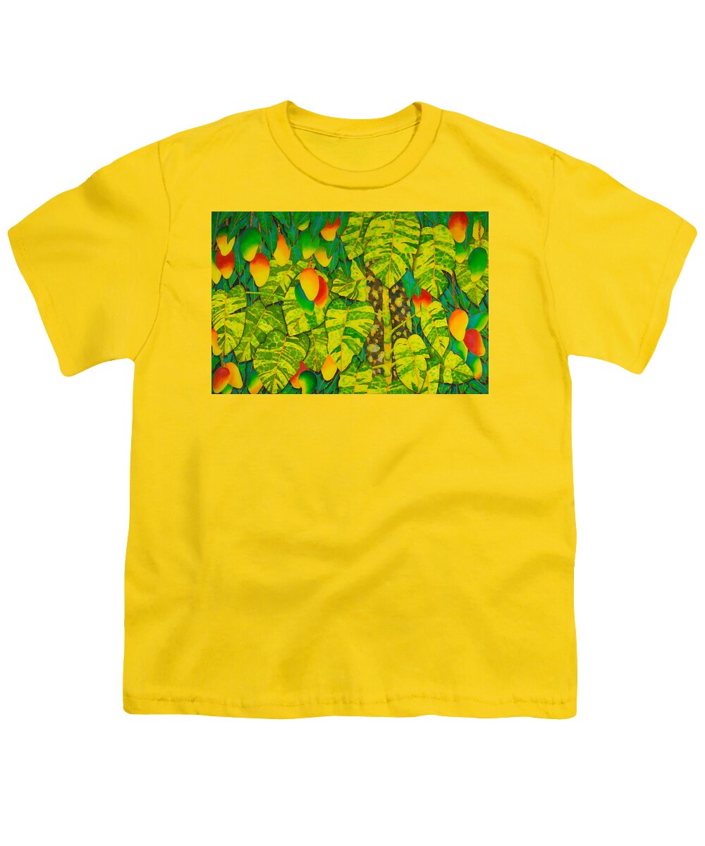 Monstera Plant Youth T-Shirt featuring the painting Monstera and Mango by Daniel Jean-Baptiste