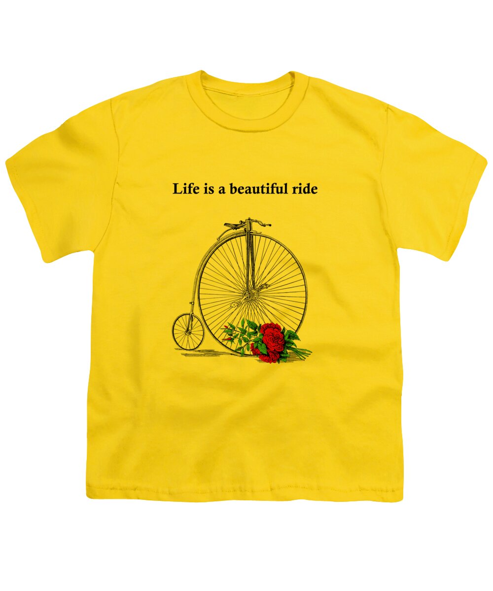 Life Is A Beautiful Ride Youth T-Shirt featuring the digital art Positive Life Quote In Yellow by Madame Memento