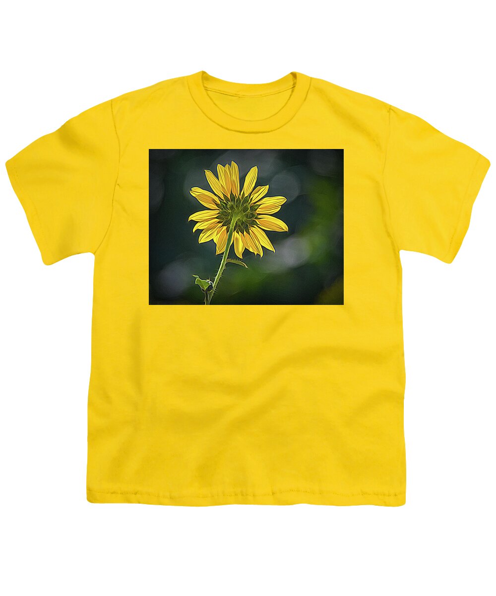 Bloom Youth T-Shirt featuring the photograph Sunny Sunflower Following the Sun With Enhancements by Debra Martz