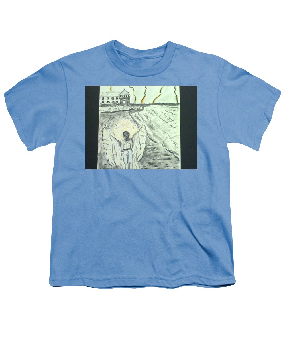 Angel Youth T-Shirt featuring the mixed media Angel in a Storm by Suzanne Berthier