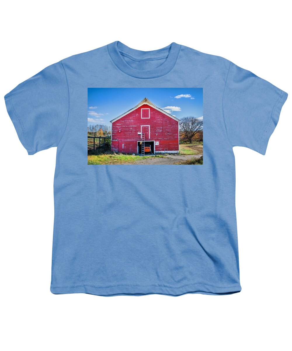 Red Barn Youth T-Shirt featuring the photograph Old Red Barn Fall Foliage Sussex County New Jersey Painted #3 by Rich Franco