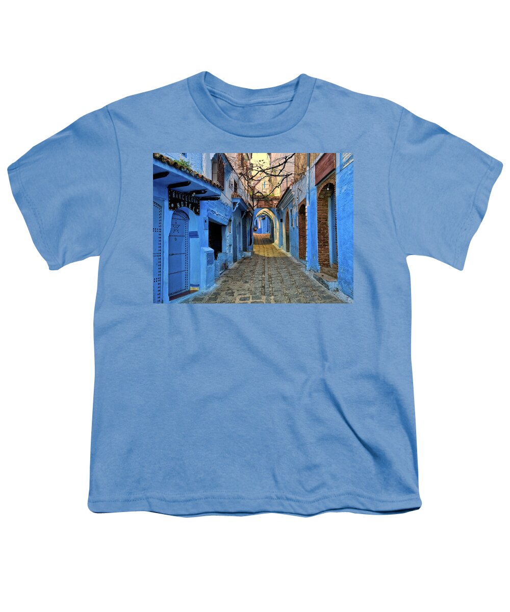 North Africa Youth T-Shirt featuring the photograph Barcelona Hotel - Chefchaouen Morocco by Dominic Piperata
