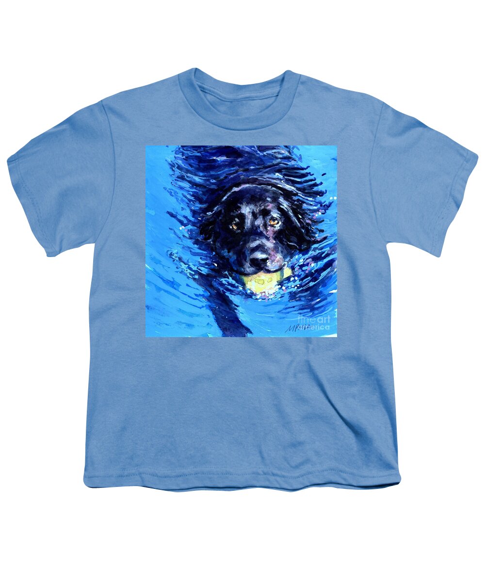 Black Lab Youth T-Shirt featuring the painting Black Lab Blue Wake by Molly Poole