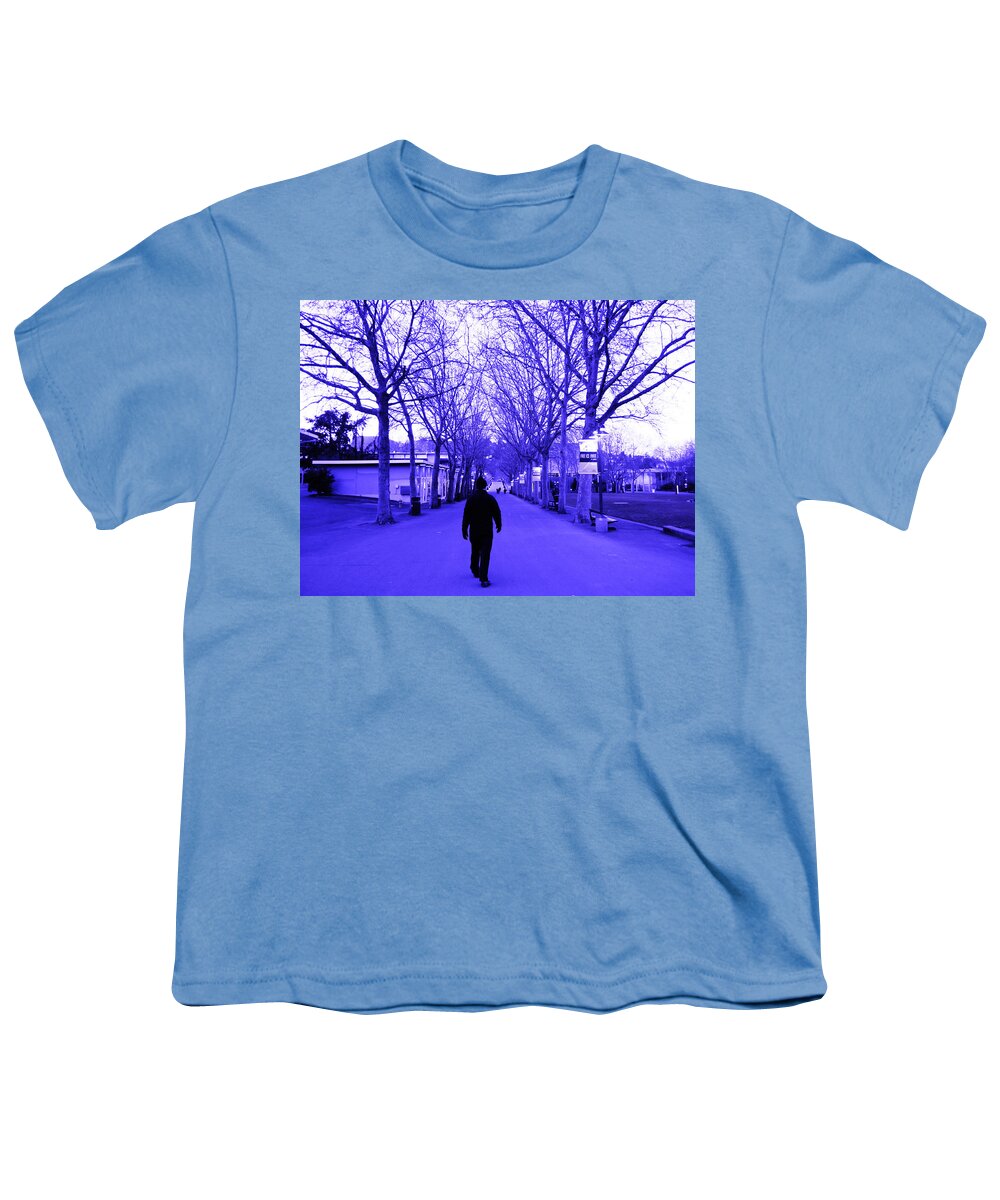 Man Silhouette Youth T-Shirt featuring the photograph Cool Blue Winters Walk by Kym Backland