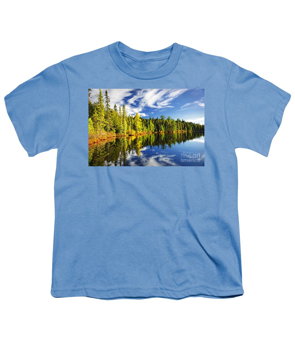 Lake Youth T-Shirt featuring the photograph Forest reflecting in lake by Elena Elisseeva