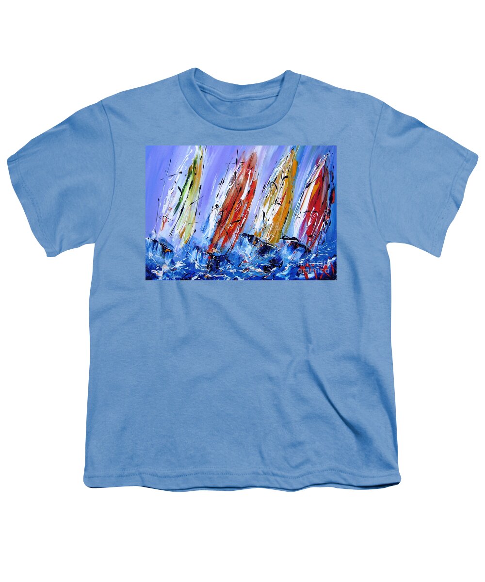 Sails Youth T-Shirt featuring the painting Four Sails To Four Winds Available As A Signed And Numbered Print On Canvas See Www.pixi-art.com by Mary Cahalan Lee - aka PIXI