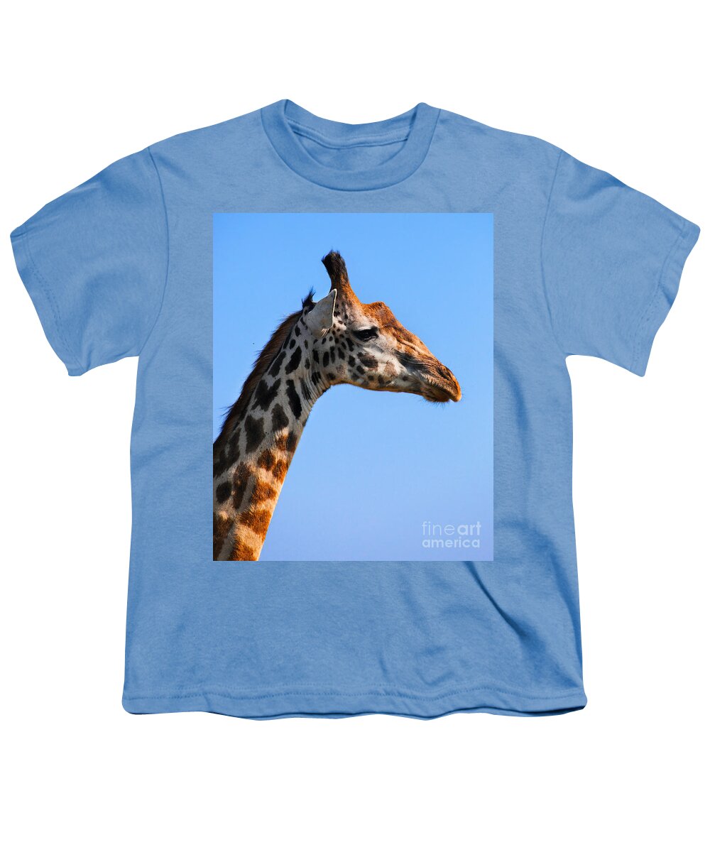Giraffe Youth T-Shirt featuring the photograph Giraffe portrait close-up. Safari in Serengeti. Tanzania by Michal Bednarek