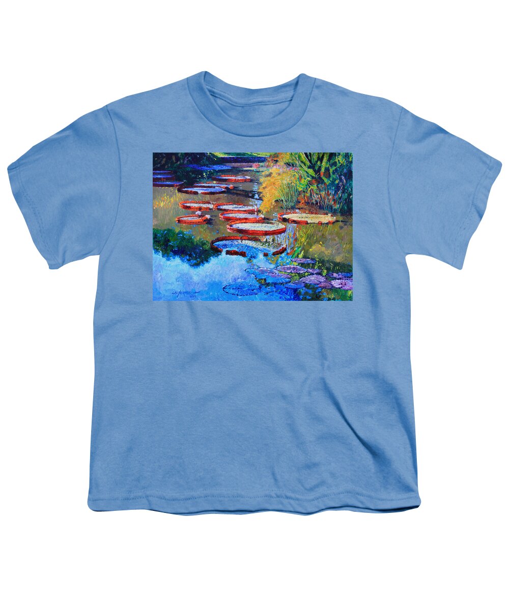 Garden Pond Youth T-Shirt featuring the painting Good Morning Lily Pond by John Lautermilch