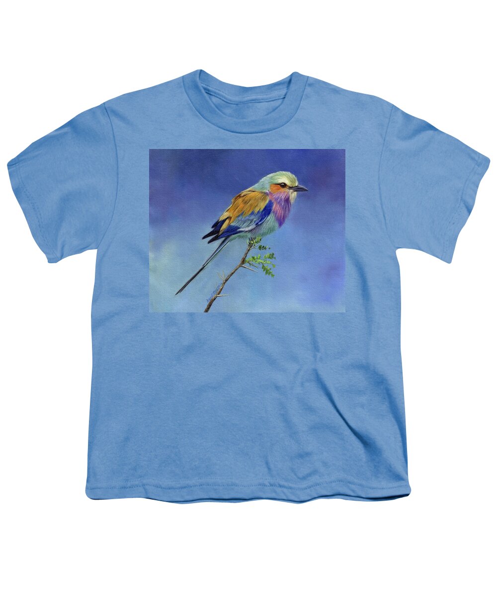 Lilacbreasted Roller Youth T-Shirt featuring the painting Lilacbreasted Roller by David Stribbling