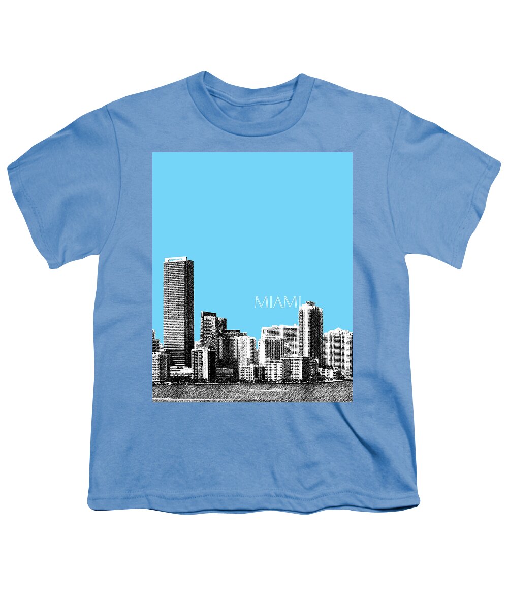 Architecture Youth T-Shirt featuring the digital art Miami Skyline - Sky Blue by DB Artist