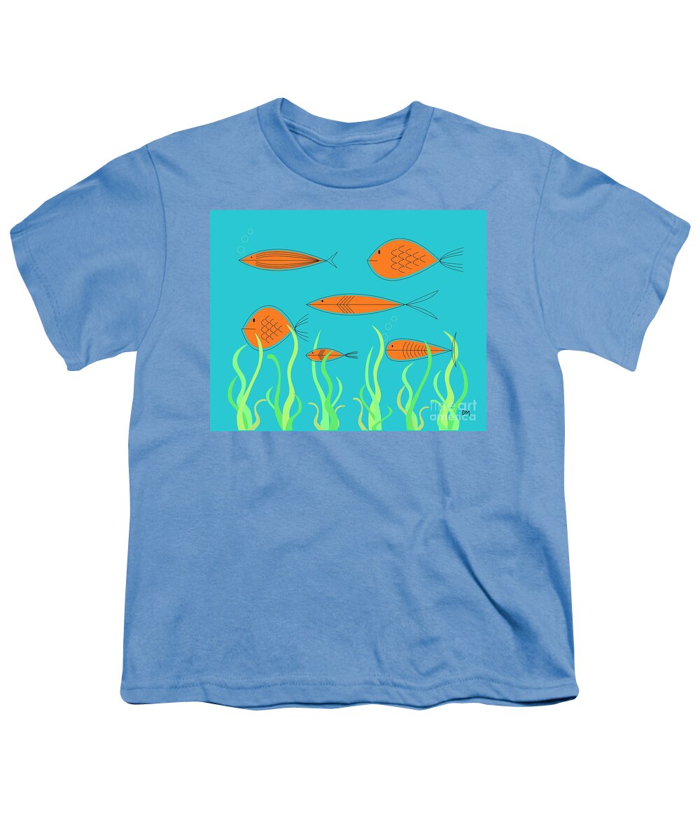 Abstract Youth T-Shirt featuring the digital art Mid Century Fish 2 by Donna Mibus