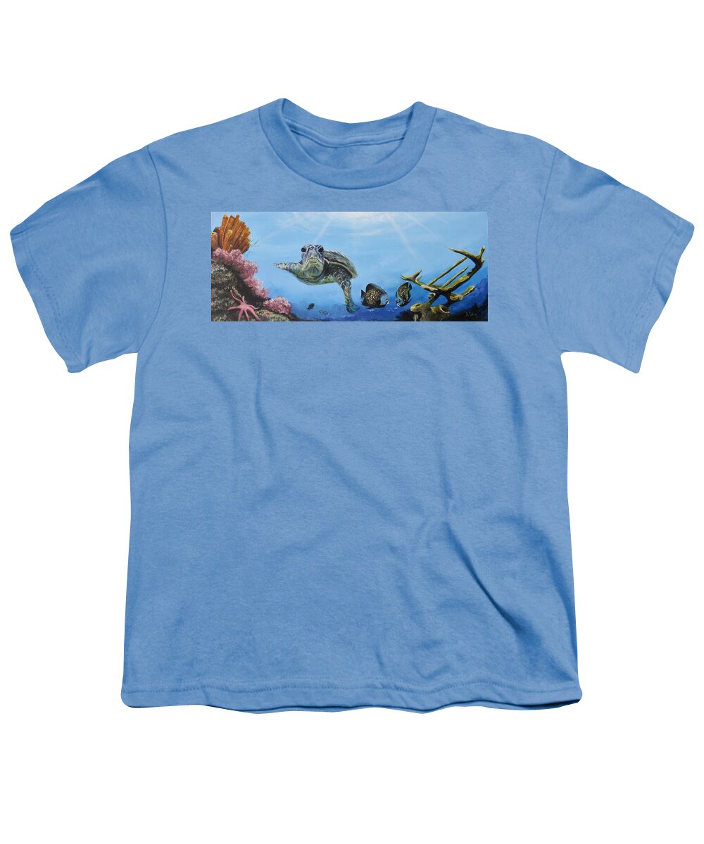 Turtle Youth T-Shirt featuring the painting Ocean Life by Donna Tuten