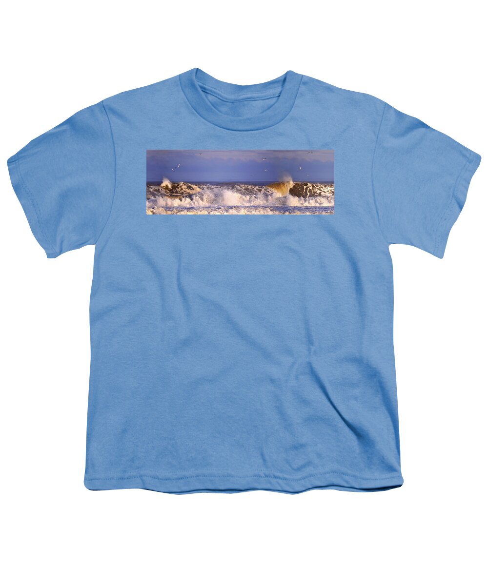 Plum Island Youth T-Shirt featuring the mixed media Plum Island Waves by John Brown
