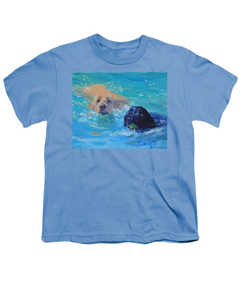 Black Labrador Retriever Youth T-Shirt featuring the painting Tag You're It by Sheila Wedegis