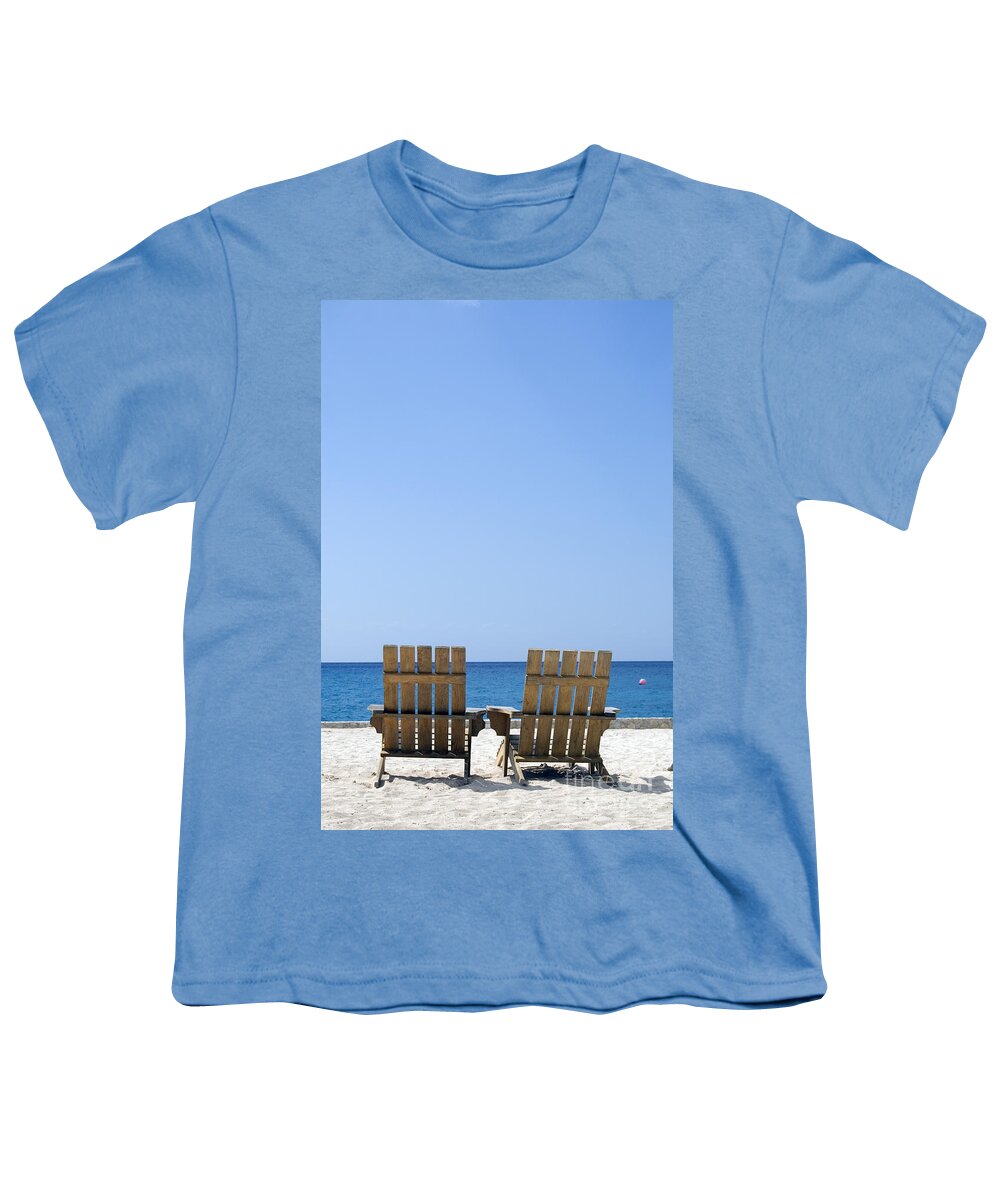 Travelpixpro Cozumel Youth T-Shirt featuring the photograph Cozumel Mexico Beach Chairs and Blue Skies by Shawn O'Brien
