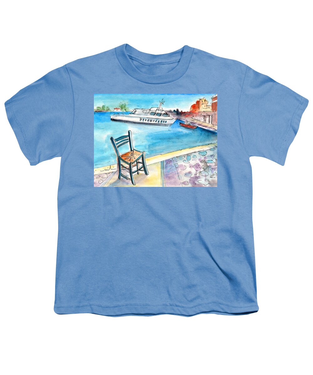 Travel Youth T-Shirt featuring the painting Waiting for Godot in Crete by Miki De Goodaboom