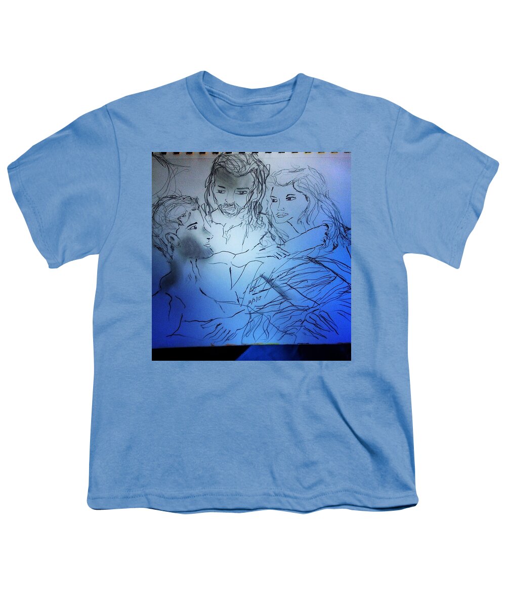 Creation Youth T-Shirt featuring the drawing Adam andEve The Creation Story #1 by Love Art Wonders By God