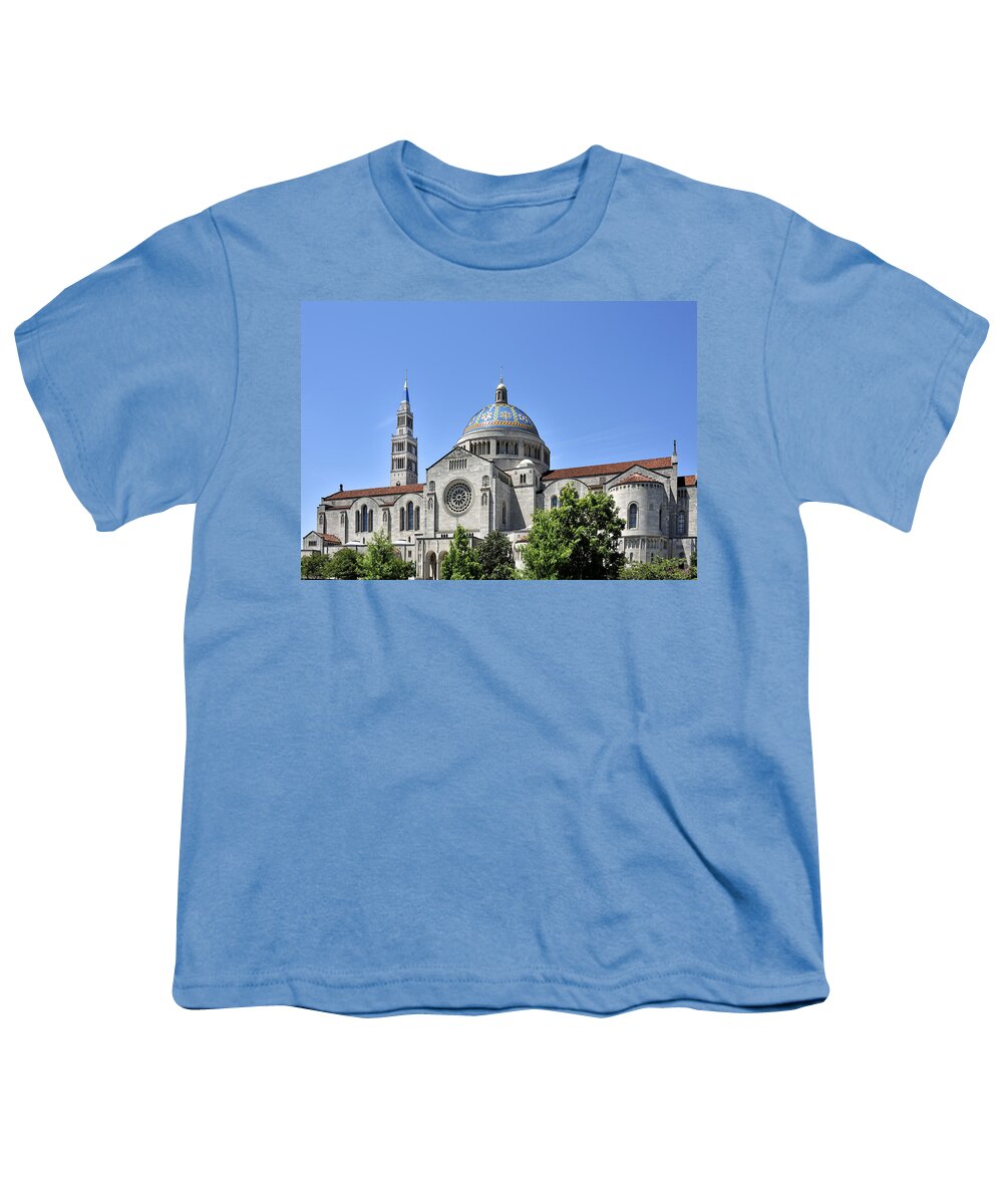 catholic Church Youth T-Shirt featuring the photograph Basilica of The National Shrine of The Immaculate Conception - Washington DC #1 by Brendan Reals
