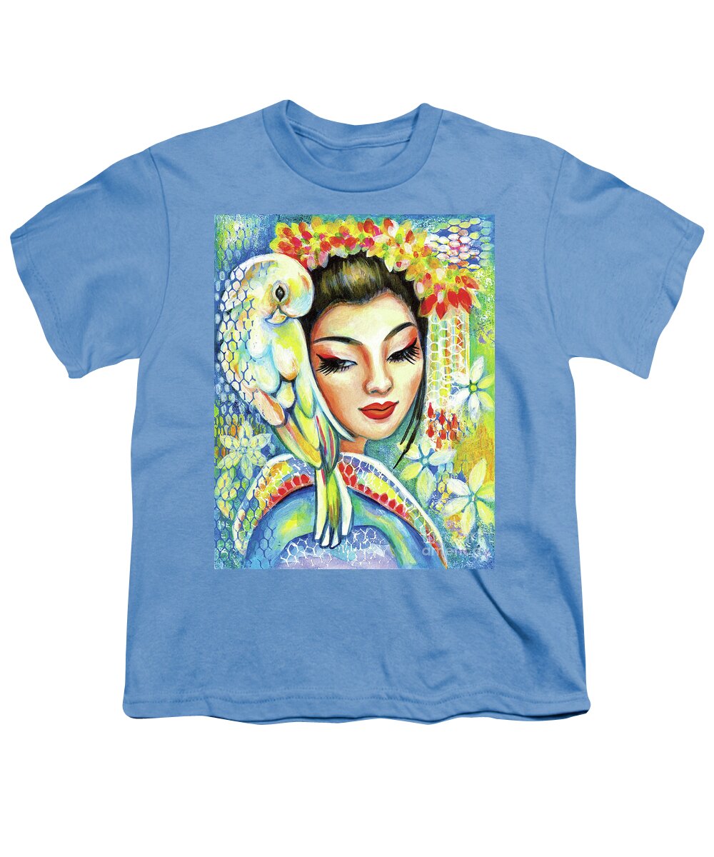 Woman And Parrot Youth T-Shirt featuring the painting Harmony by Eva Campbell