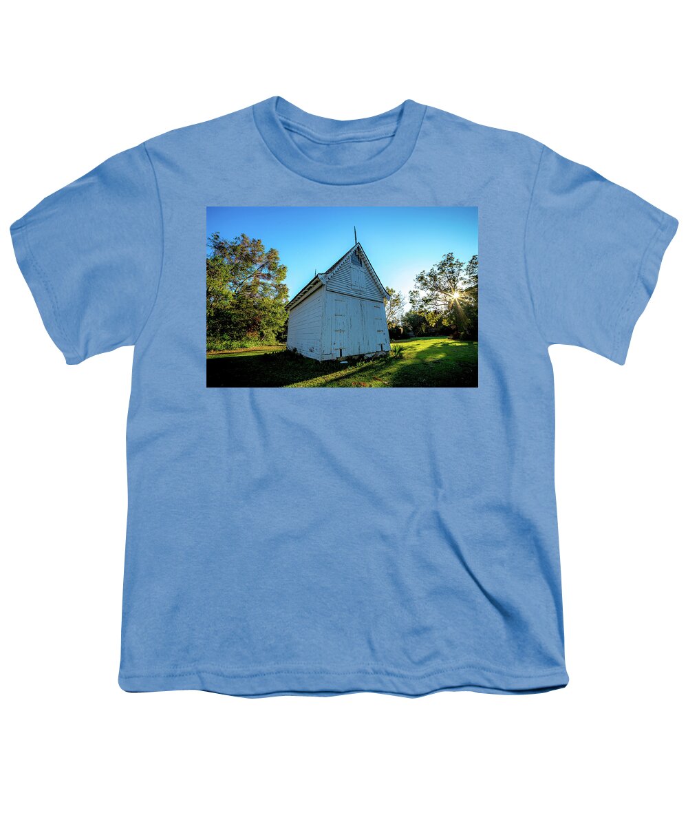 White Chapel Building At Sunset On Wooded Plantation Youth T-Shirt featuring the photograph White Chapel Building At Sunset On Wooded Plantation #1 by Alex Grichenko