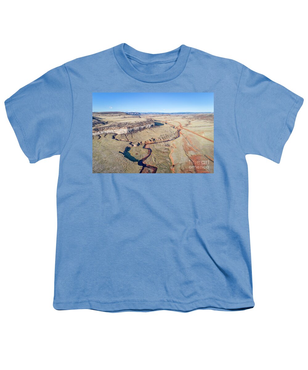 Colorado Youth T-Shirt featuring the photograph creek at Colorado foothills - aerial view #2 by Marek Uliasz