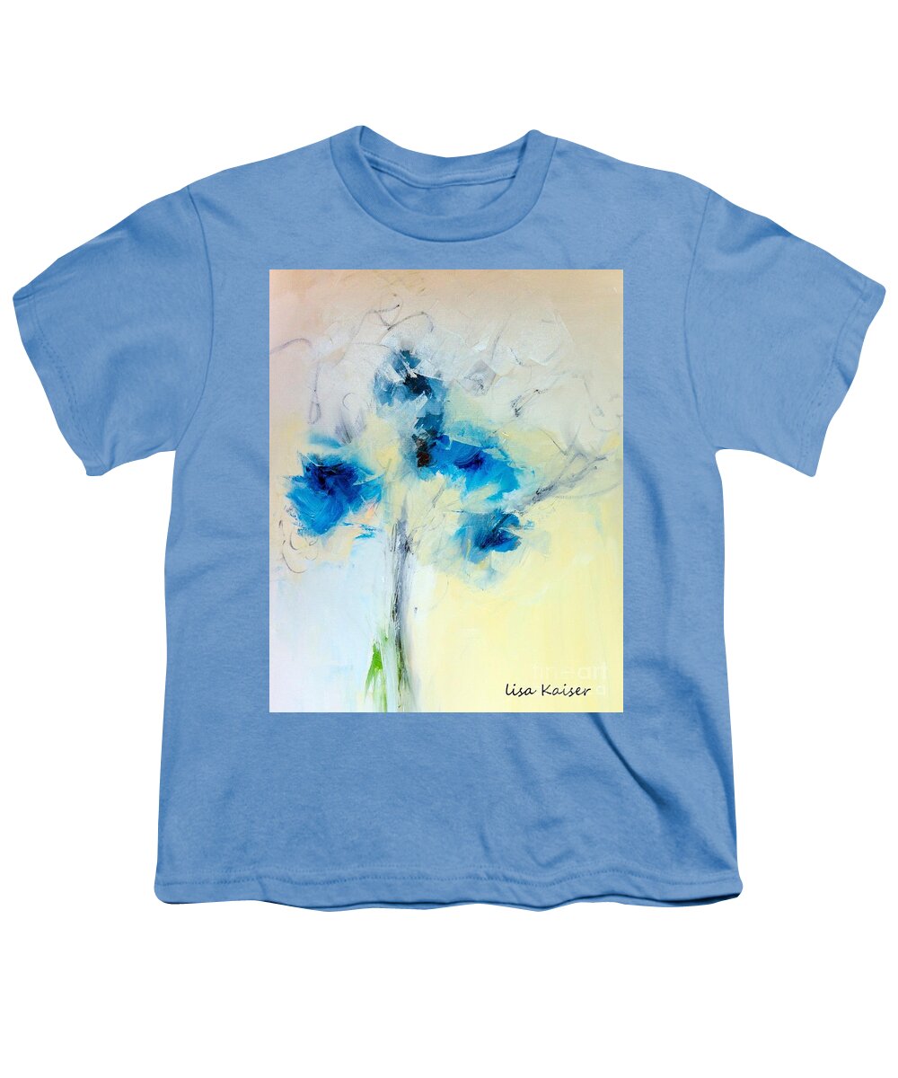 Abstract Youth T-Shirt featuring the digital art Abstract Blue Bouquet Floral Painting by Lisa Kaiser