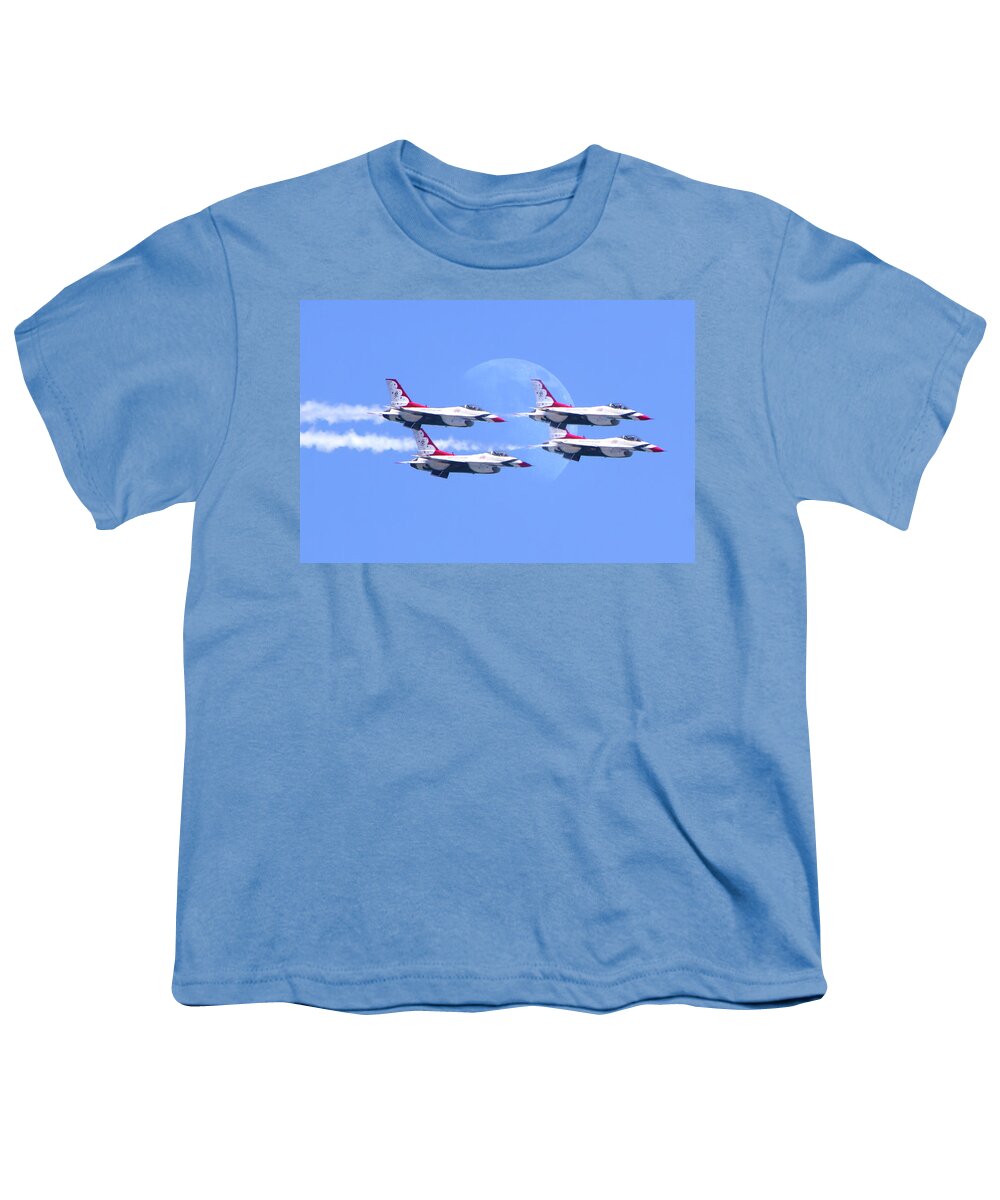 Air Force Youth T-Shirt featuring the photograph Air Force Thunderbirds Fly by the Moon by Mark Andrew Thomas