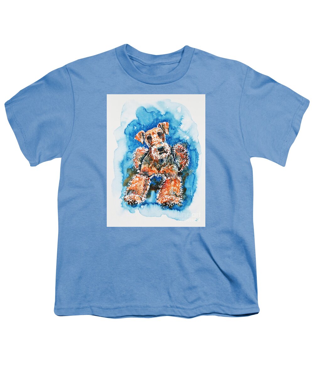 Airedale Terrier Youth T-Shirt featuring the painting Airedale Terrier by Zaira Dzhaubaeva