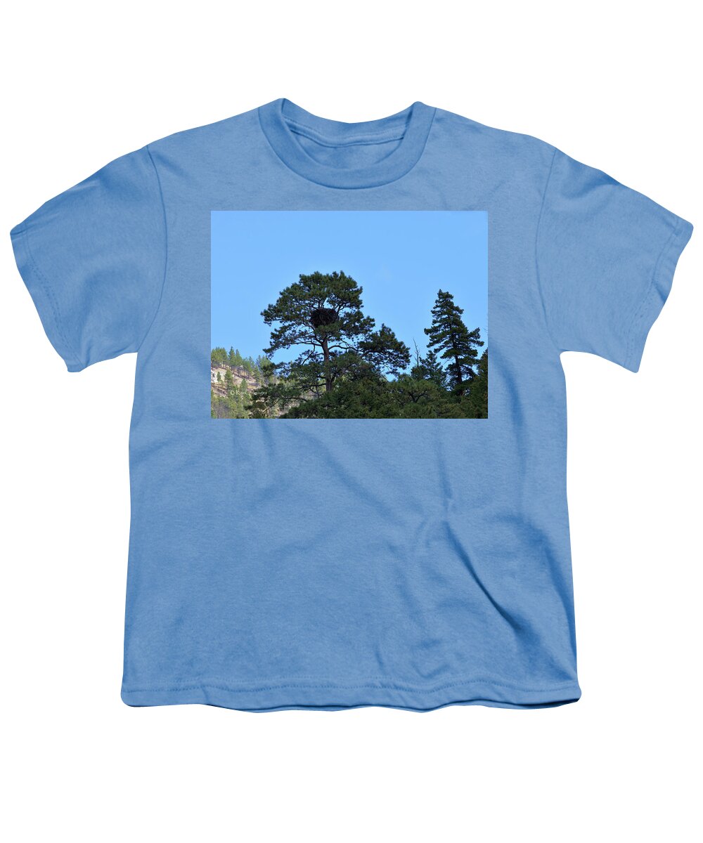 Eagle's Nest Youth T-Shirt featuring the photograph Along the Missouri an Eagle's Nest in Pine Tree by Kae Cheatham