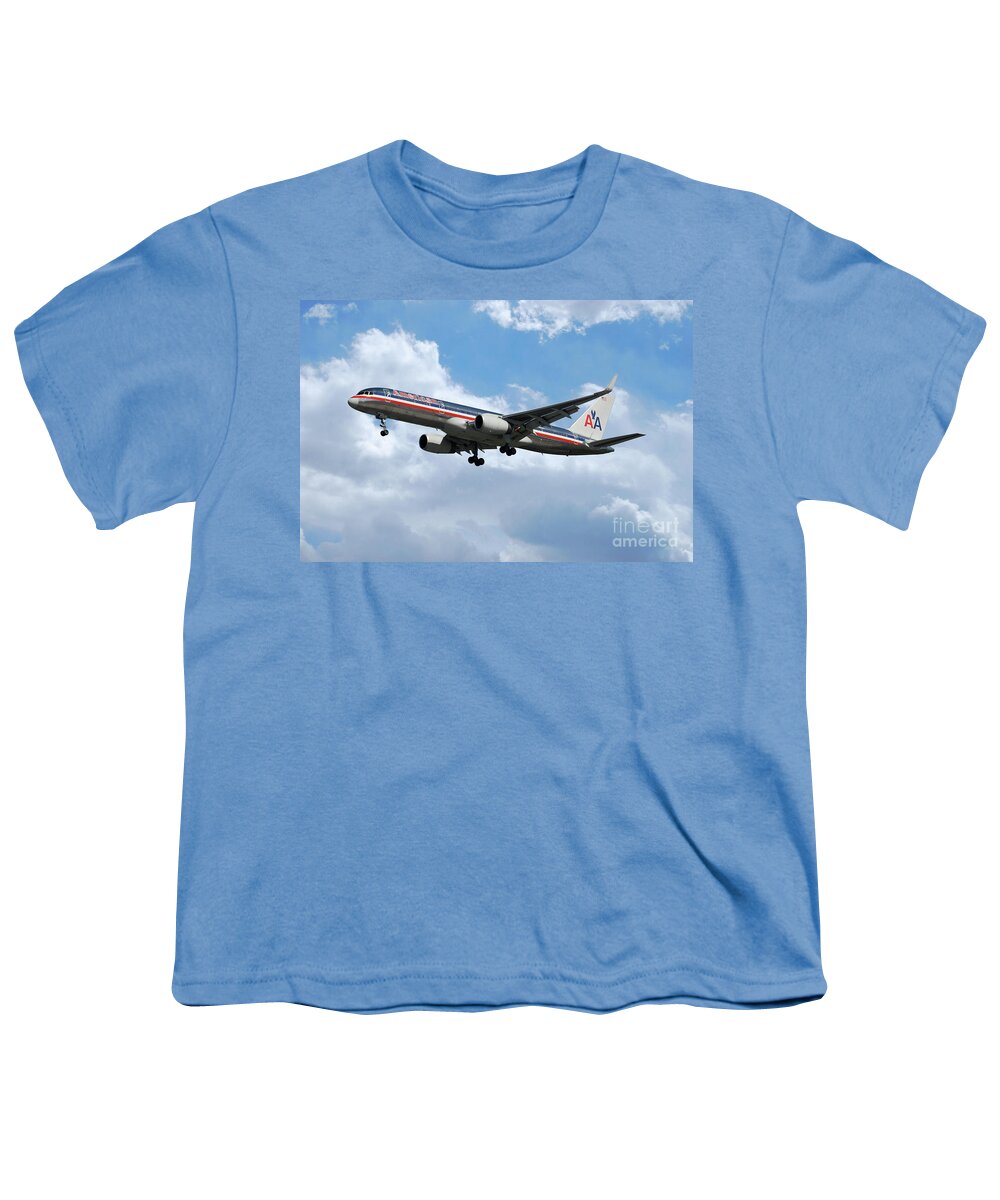 Boeing Youth T-Shirt featuring the digital art American Airlines Boeing 757 by Airpower Art