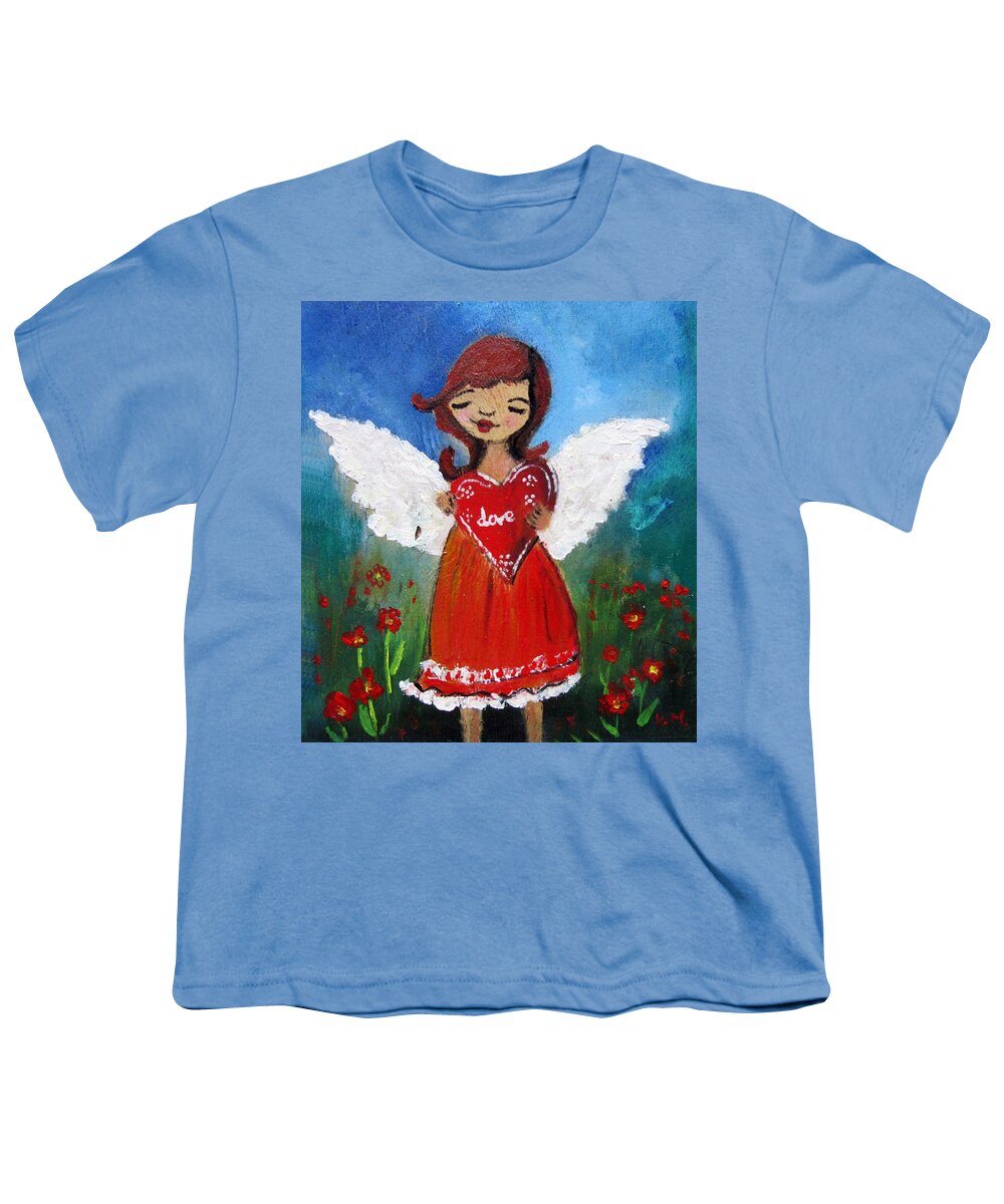 Angel Youth T-Shirt featuring the painting Angel of love by Vesna Martinjak