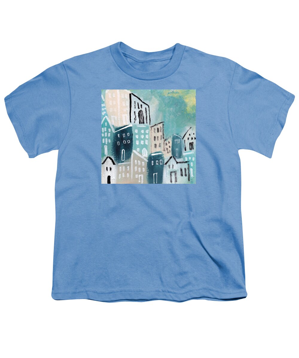Town Youth T-Shirt featuring the painting Beach Town- Art by Linda Woods by Linda Woods
