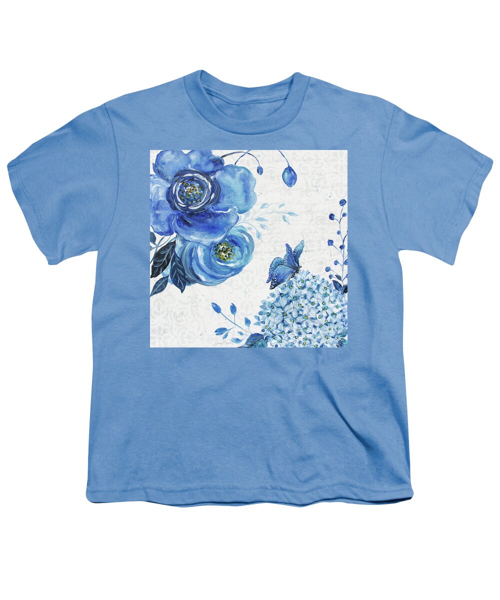 Blue Youth T-Shirt featuring the painting Blue symphonie In The Garden 2 by Jean Plout