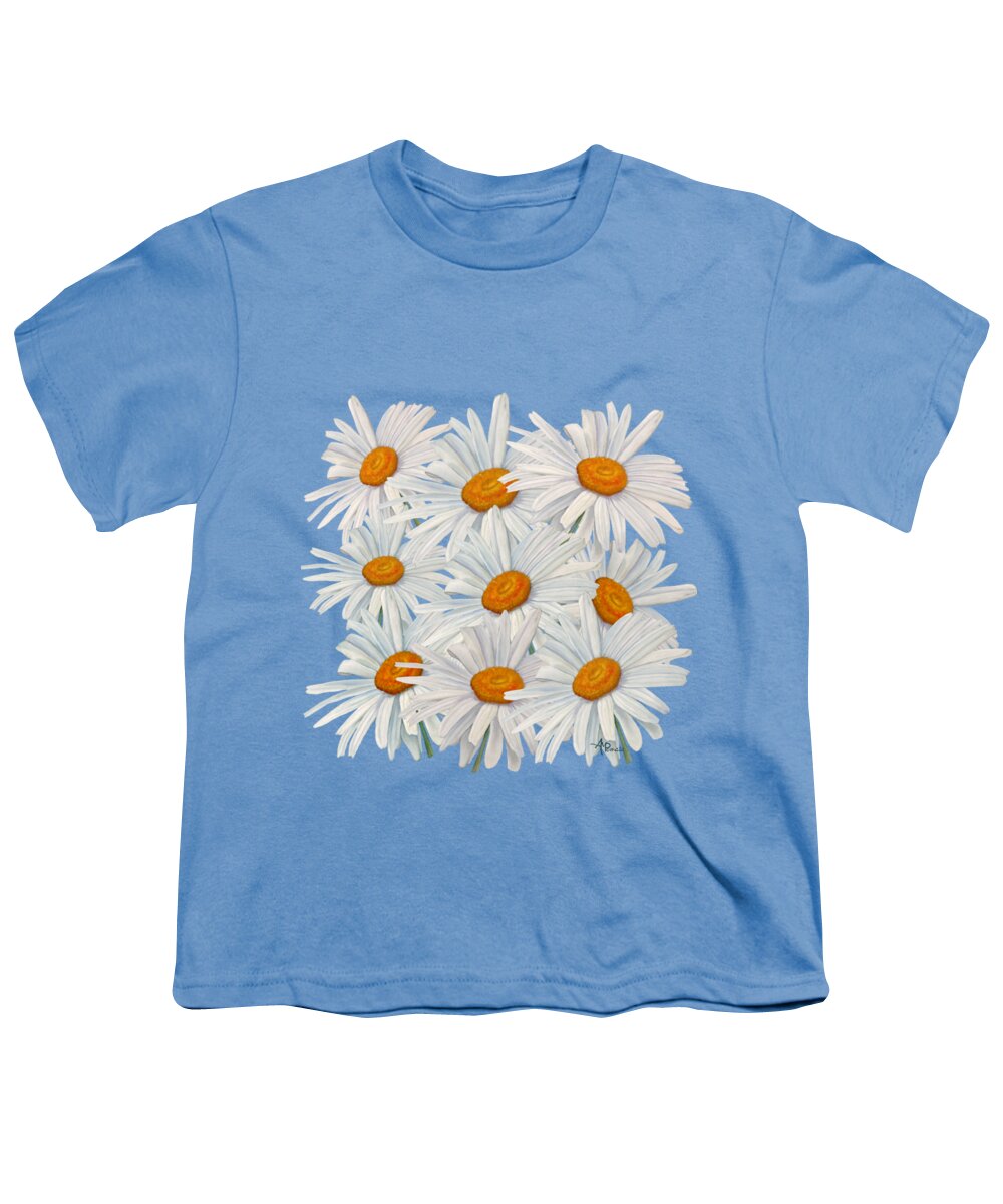 Daisies Youth T-Shirt featuring the mixed media Bouquet Of White Daisies by Angeles M Pomata