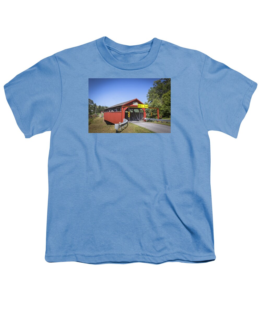 America Youth T-Shirt featuring the photograph Buttonwood/Blockhouse Covered Bridge by Jack R Perry